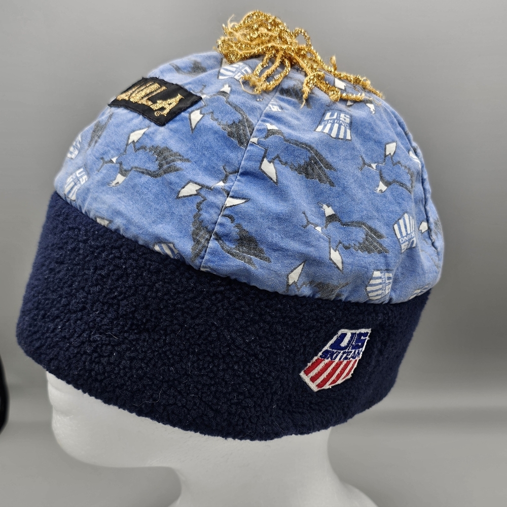 Vtg Bula US Ski Team Beanie Winter Hat Pom Pom Blue Embroidered‎ Patch 90s Snow
